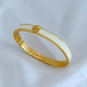 Tory Burch Gold and White Enamel Bangle